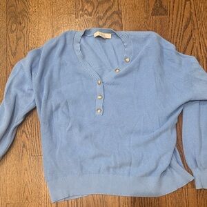 LOFT Light Blue V-Neck Button Pullover
